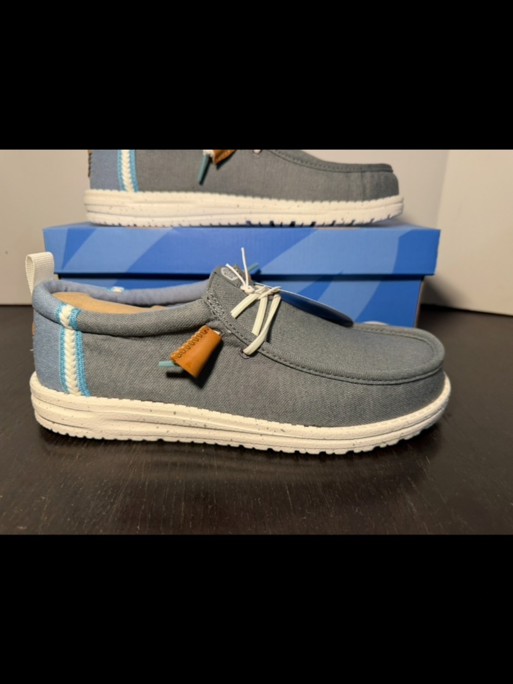 Hey Dude Wally Craft Linen Casual Shoes Monument Grey/Faded Denim Mens Size 8